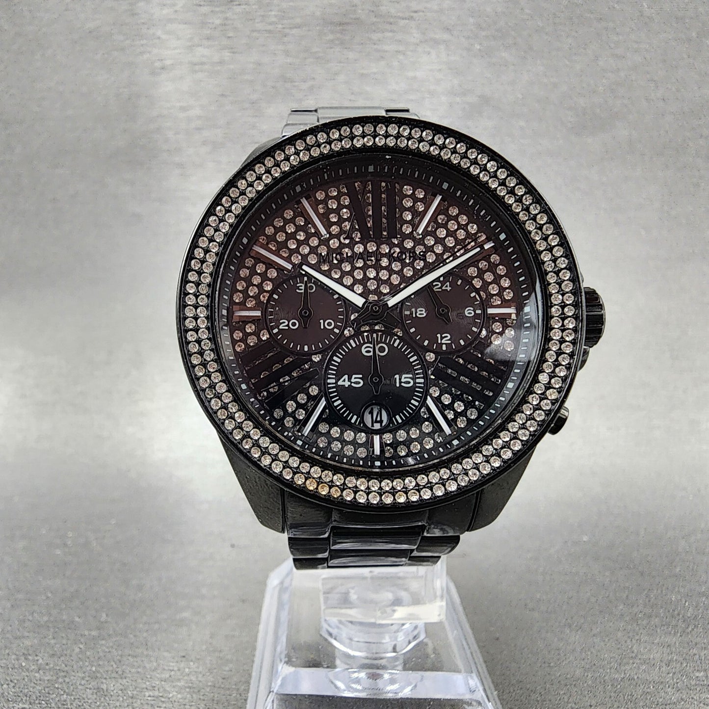 Michael Kors Wren Chronograph Watch Women 41mm Crystal Dial Black Date Newbat5