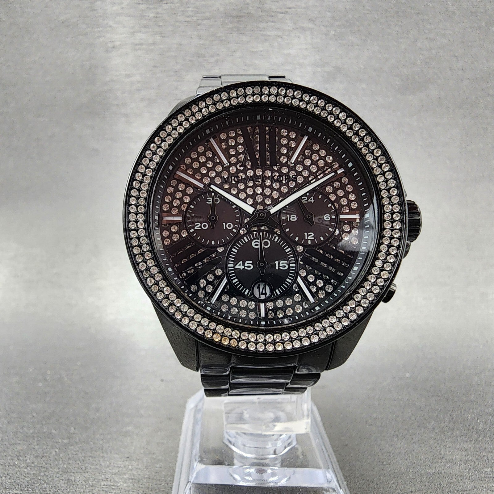 Michael Kors Wren Chronograph Watch Women 41mm Crystal Dial Black Date Newbat5
