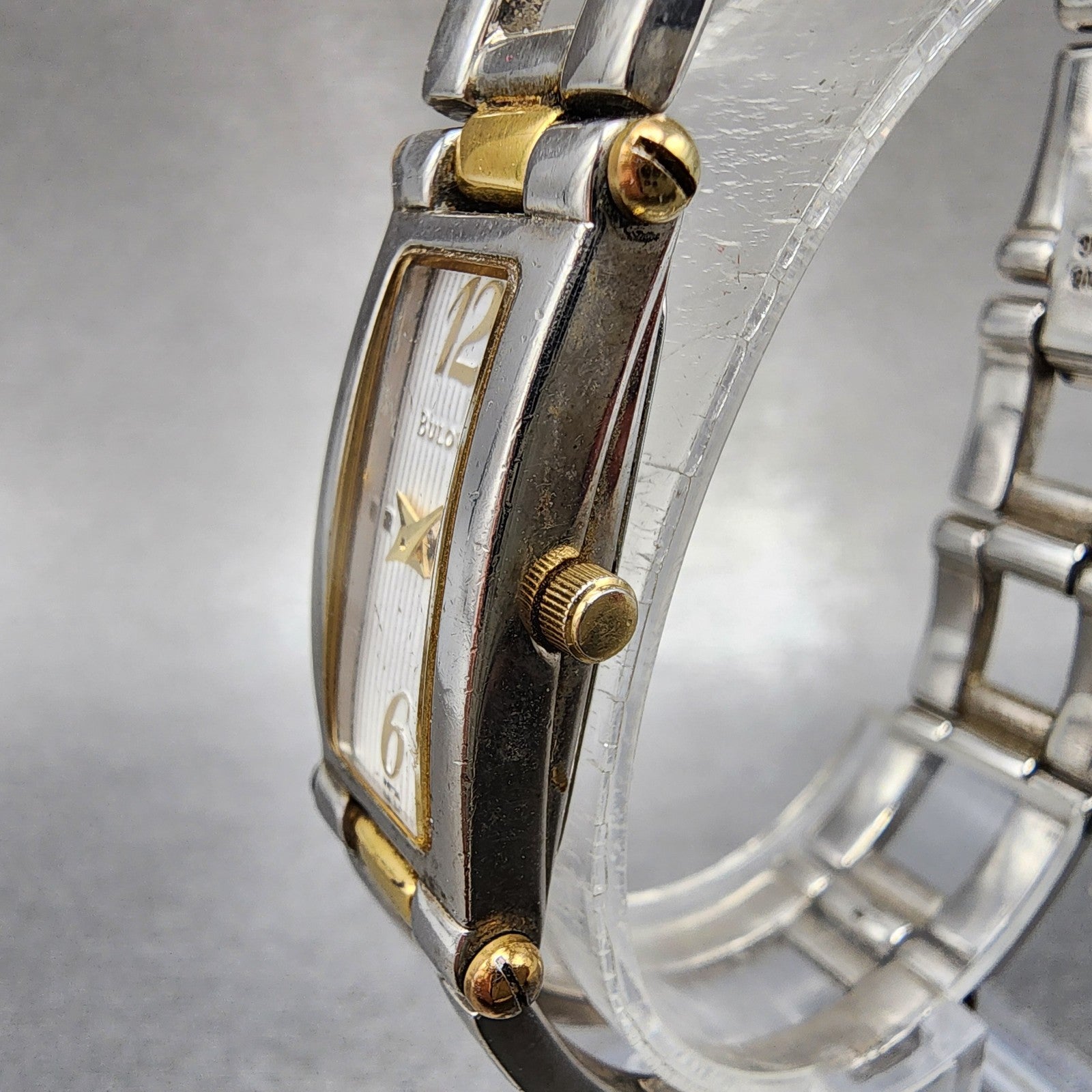 Bulova Tank Watch Women 14mm White Dial Two Tone Rectangle 98t14 New Battery2