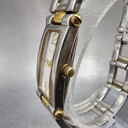 Bulova Tank Watch Women 14mm White Dial Two Tone Rectangle 98t14 New Battery2