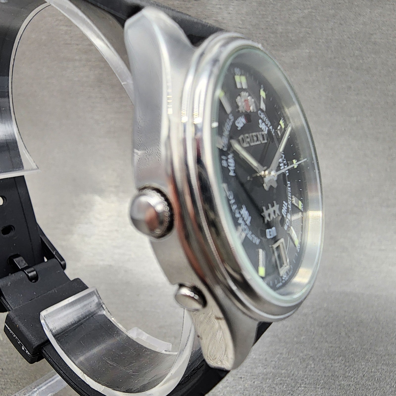 Orient Tri Star Watch Men 37mm Black Dial Steel Daydate Auto EM04D1 PARTS4