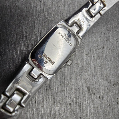 Bulova Watch Women 13mm Blue Dial Silver Tone Rectangle 96L98 New Battery10