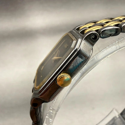 Seiko Watch Women 18mm Black Dial Two Tone Rectangle 2Y00-5569 New Battery VTG2