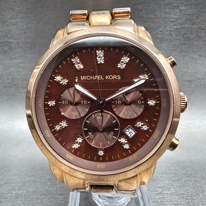 Michael Kors Showstopper Watch Women 43mm MOP Dial Chrono Date MK5415 New Batt0