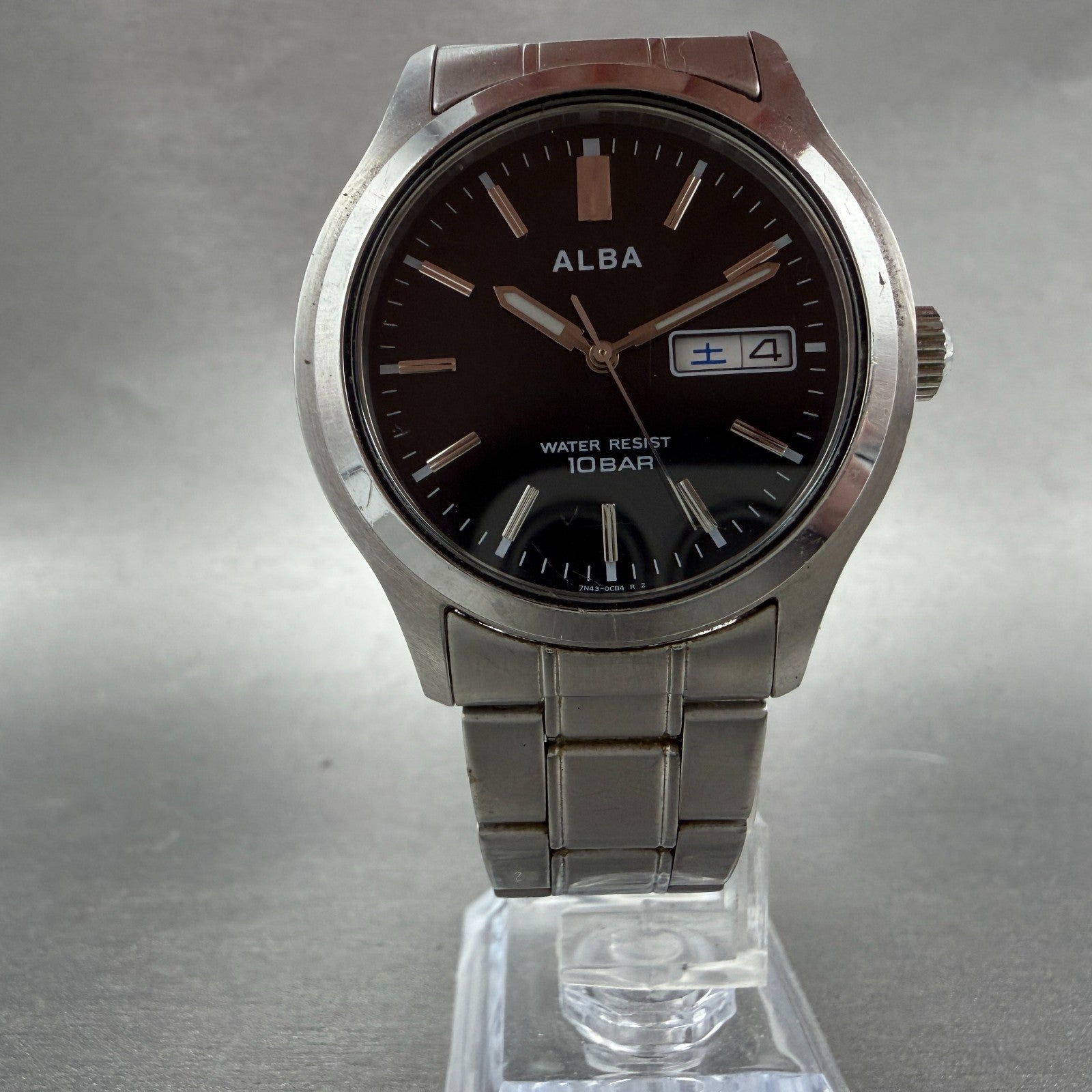Seiko Alba Watch Men 38mm Black Dial Silver Tone Daydate 7N43-0BA0 New Battery4