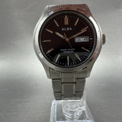 Seiko Alba Watch Men 38mm Black Dial Silver Tone Daydate 7N43-0BA0 New Battery4