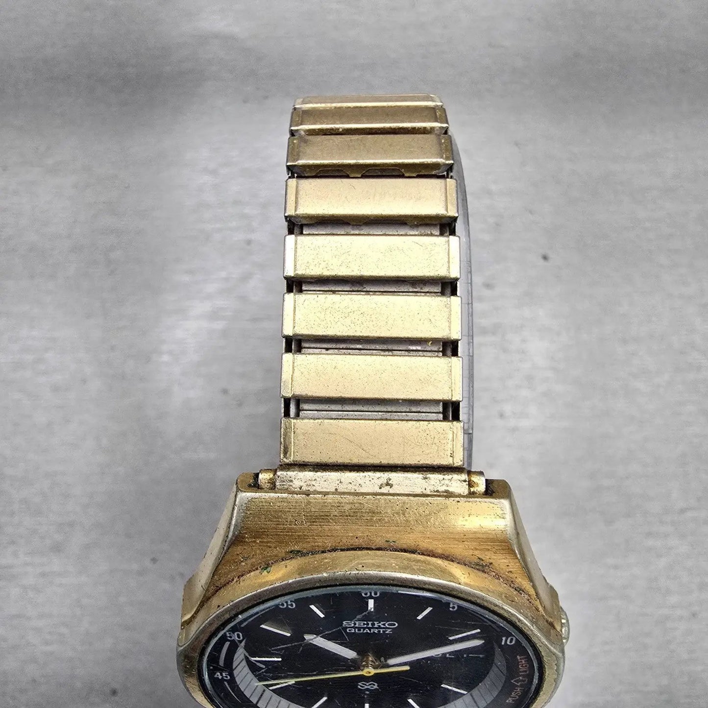 Seiko SQ Watch Men 36mm Black Dial Gold Tone Daydate 7559-6009 New Battery READ4
