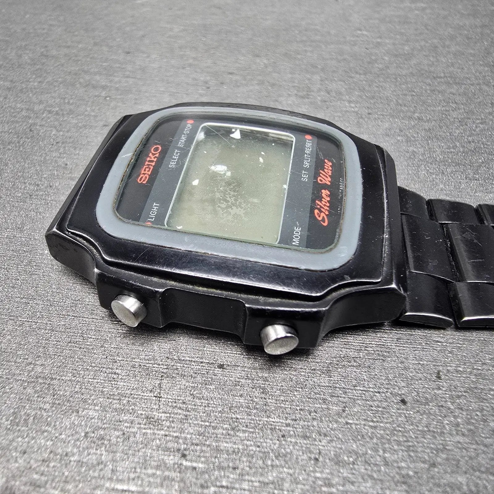 Seiko Silver Wave Watch Men 34mm Black Digital Chronograph A914-5A50 PARTS VTG6