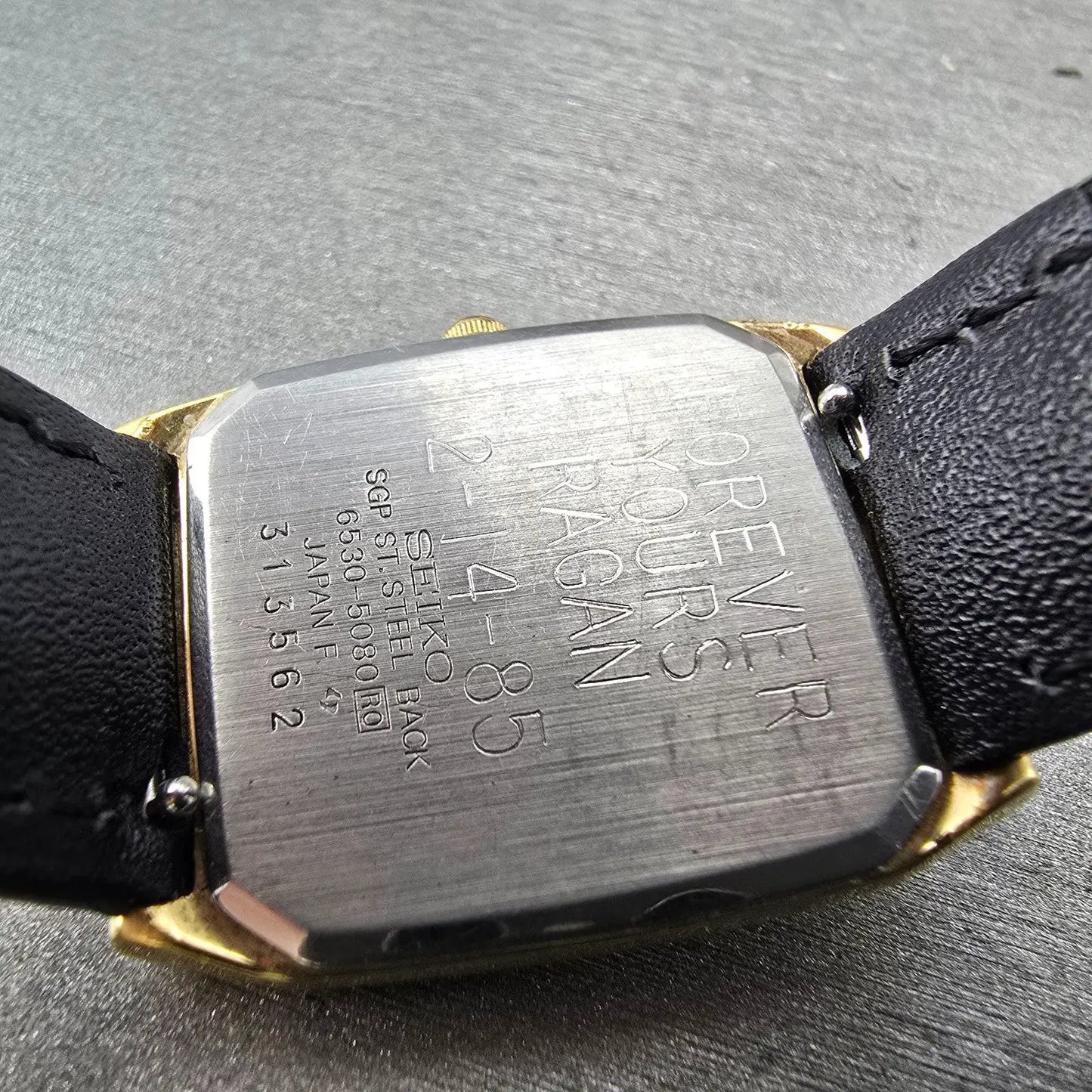 Seiko Tank Watch Men 26mm Champagne Dial Gold Tone Rectangle 6530-5080 New Batt9