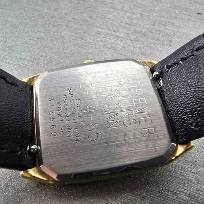 Seiko Tank Watch Men 26mm Champagne Dial Gold Tone Rectangle 6530-5080 New Batt9