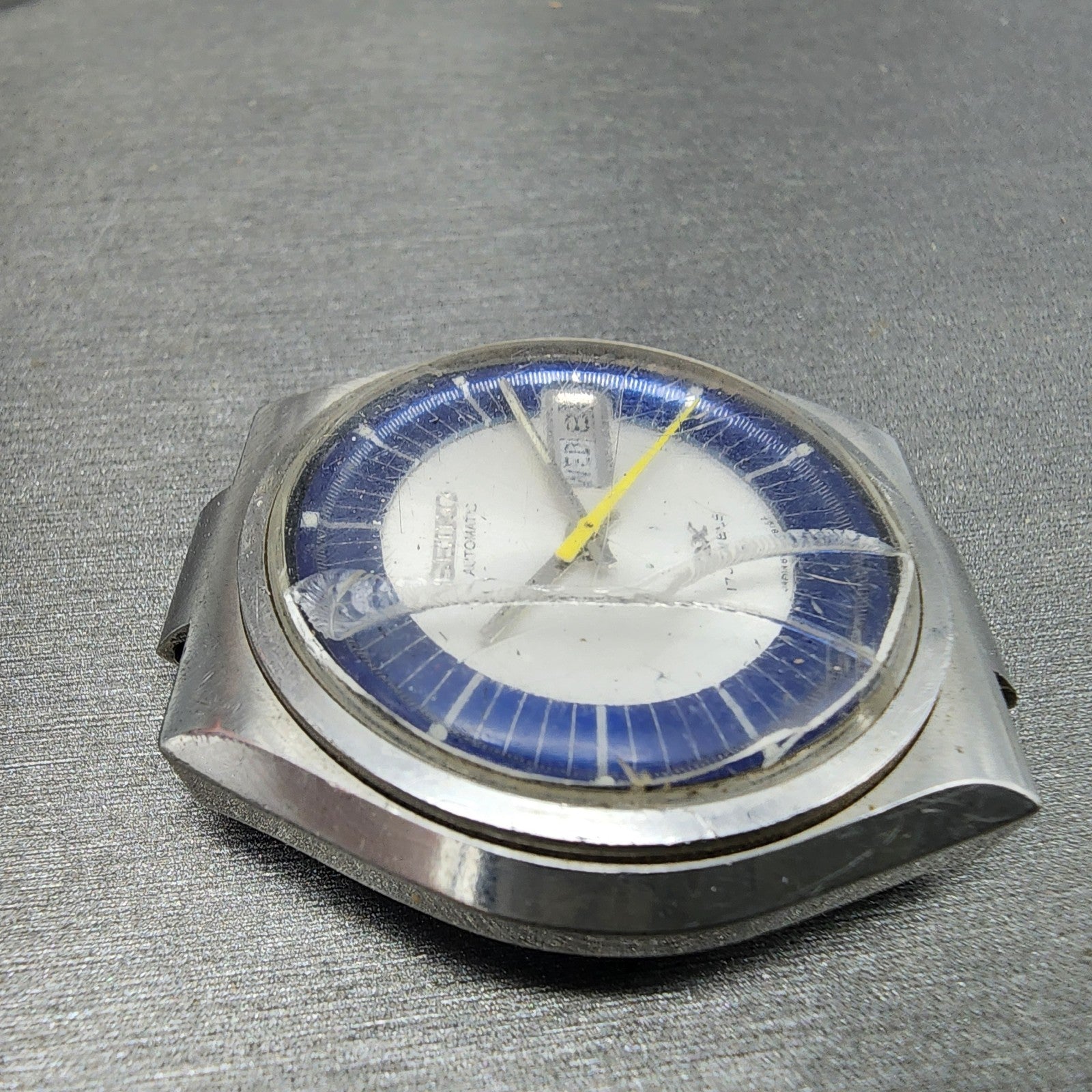 Seiko Automatic DX Watch Men 38mm Silver & Blue Dial Silver Tone Daydate PARTS4