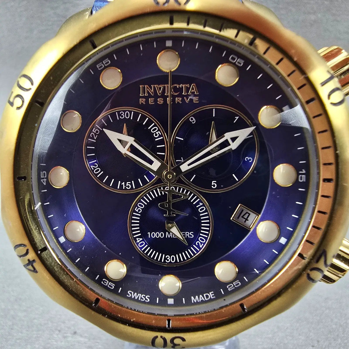 Invicta Venom Chronograph Watch Men 52mm Blue Dial Gold Tone Date 6113 New Batt2