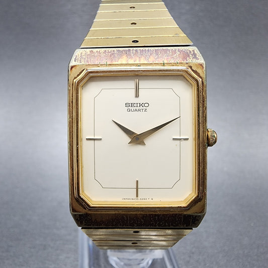Seiko Tank Watch Men 27mm Cream Dial Gold Tone 6430-5140 New Battery