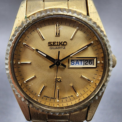 Seiko SQ Watch Women 25mm Gold Dial Gold Tone Daydate Round 2A230039 NewBat VTG1