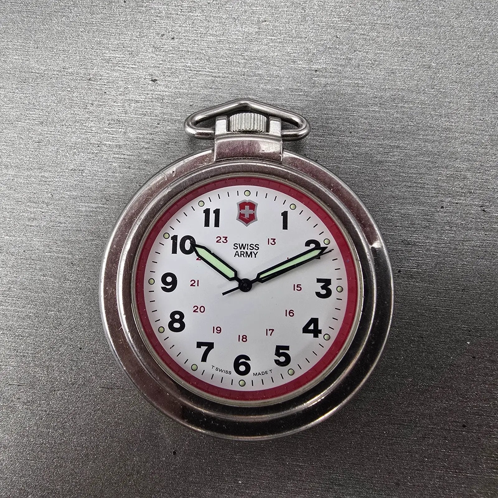 Victorinox Swiss Army Pocket Watch Men 48mm White Dial Silver Tone Round PARTS0