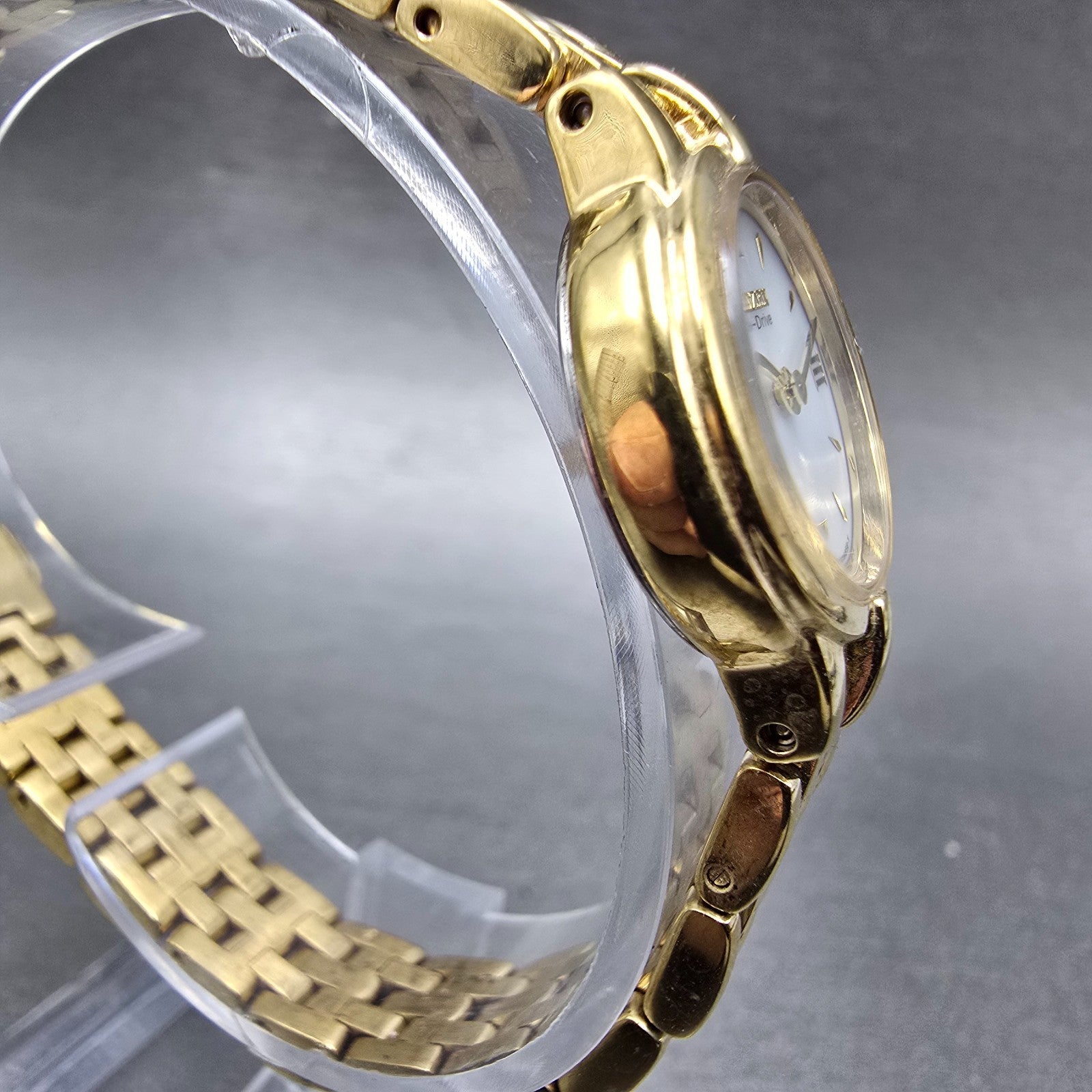 Citizen Eco-Drive Watch Women 21mm White Dial Gold Tone Round B023-K006589 Runs3