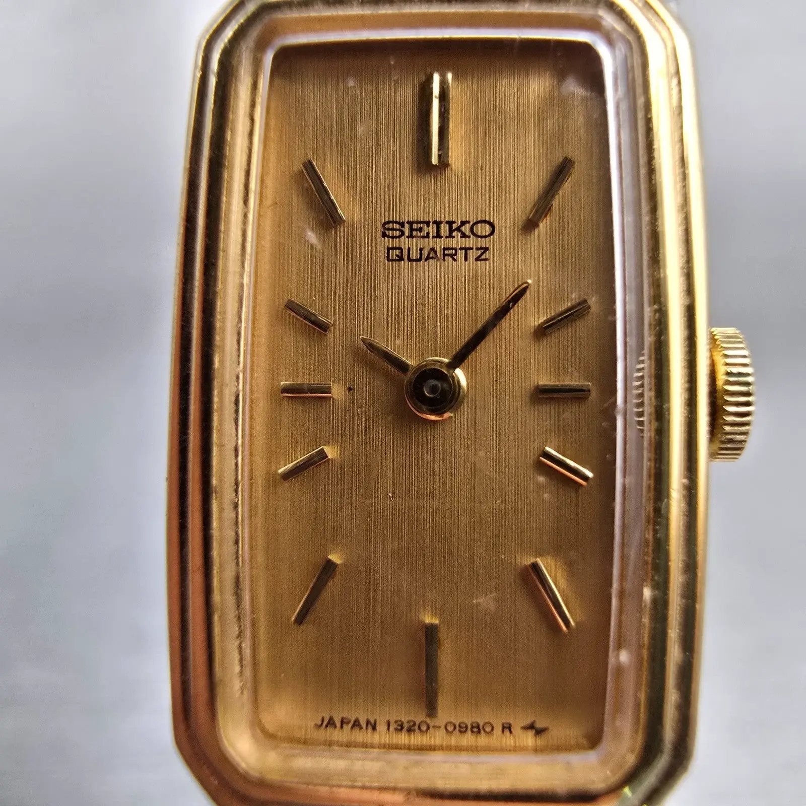 Seiko Watch Women 13mm Gold Dial Gold Tone Rectangle 1320-5770 New Battery VTG1