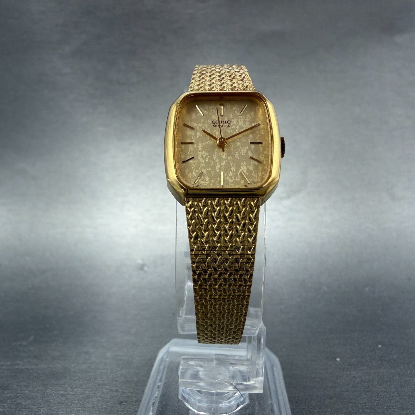 Seiko Watch Women 19mm Champagne Dial Gold Tone Rectangle 5421-5060 New Batt H5S5