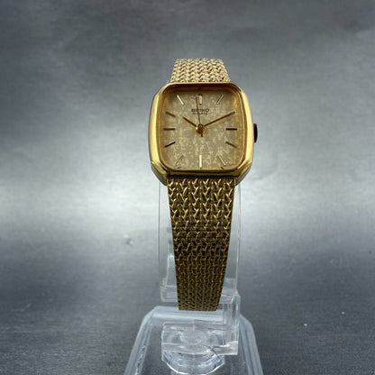Seiko Watch Women 19mm Champagne Dial Gold Tone Rectangle 5421-5060 New Batt H5S5