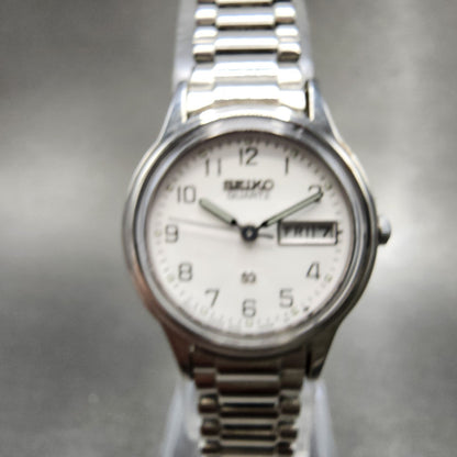 Seiko SQ Watch Women 24mm White Dial Silver Tone Daydate 3y030a29 New Battery1