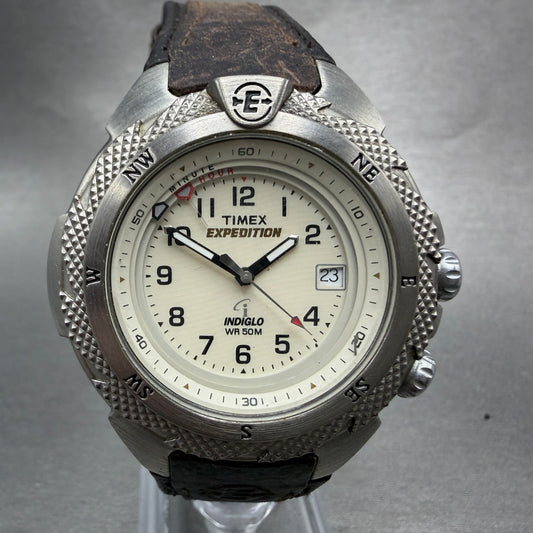 Timex Expedition Watch Men 41mm White Dial Silver Tone Alarm Date New Battery0