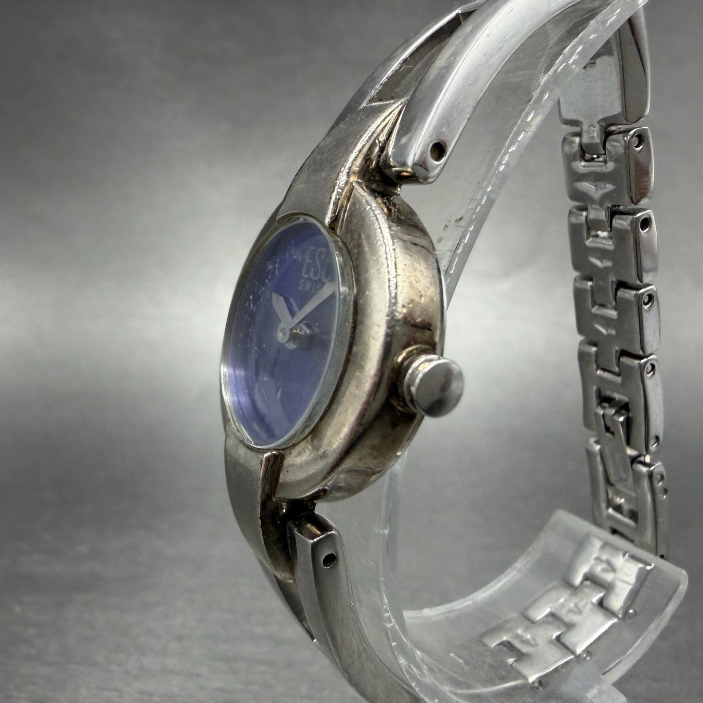 ESQ Tank Watch Women 23mm Blue Dial Silver Tone Bangle E5223 New Battery2
