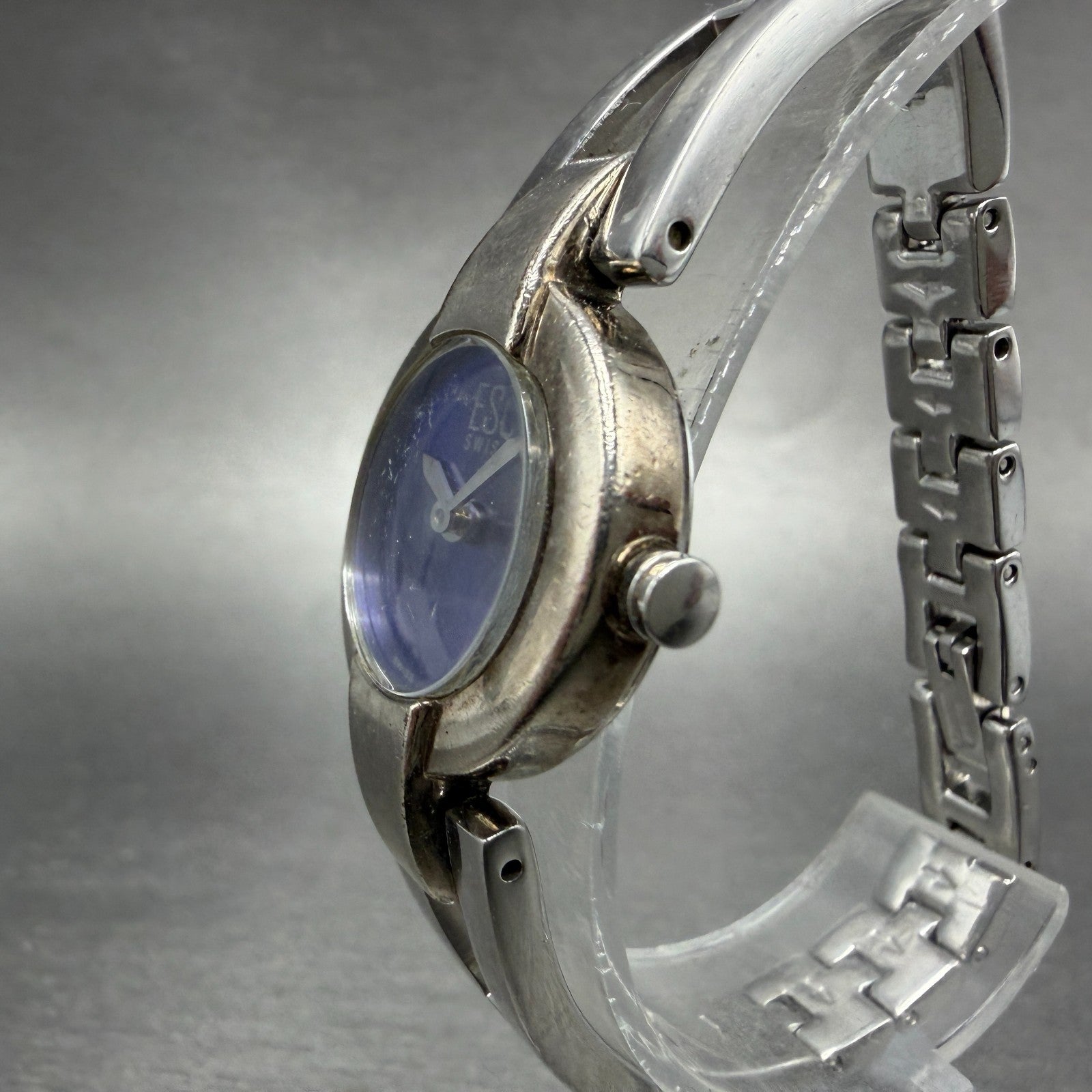 ESQ Tank Watch Women 23mm Blue Dial Silver Tone Bangle E5223 New Battery2