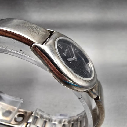 Bulova Watch Women 25mm Black Dial Silver Tone Round Bangle 96L18 New Battery F3