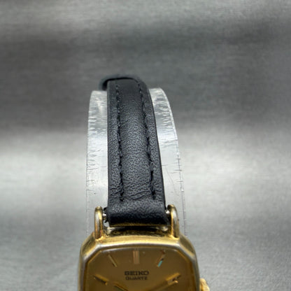 Seiko Watch Women 17mm Gold Dial Gold Tone Octagon 1400-6000 Leather New Battery4