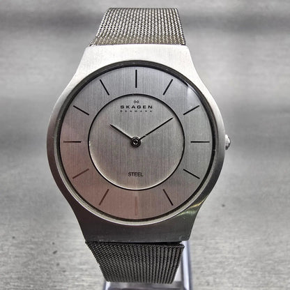 Skagen Denmark Slimline Watch Men 35mm Silver Dial Silver Tone 233LSS New Batt0