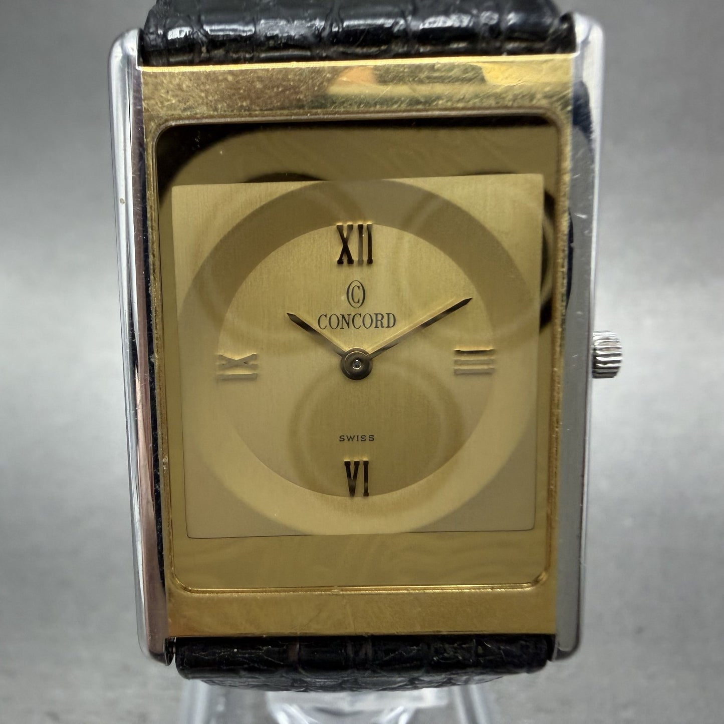 Concord Delirium Tank Watch Men 25mm Gold Dial Steel Rectangle 15-20-617 New Bat1