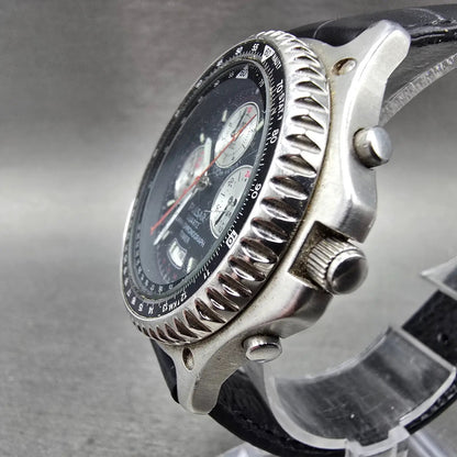 Seiko Pulsar Chronograph Watch Men 41mm Black Dial Silver Alarm Date N945 NewBat2
