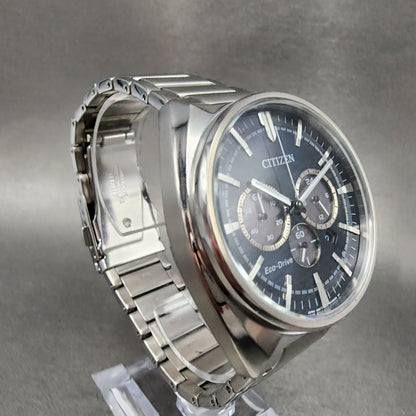 Citizen EcoDrive Chronograph Watch Men 45mm Blue Dial Steel Date CA428886L A123