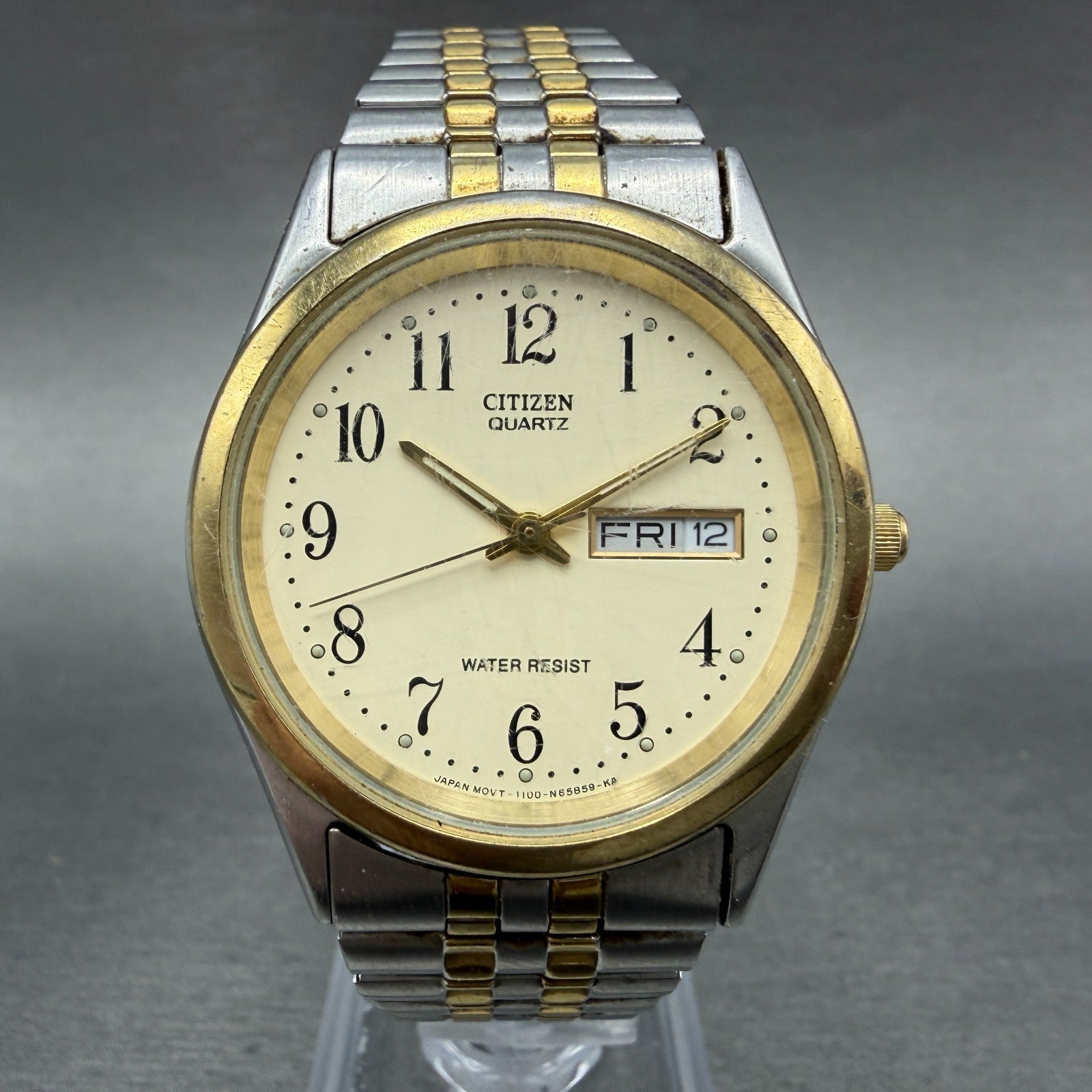 Citizen Watch Men 35mm Cream Dial Two Tone Daydate Round 1100-63910 New Batt ABC0