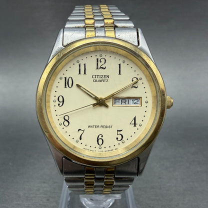 Citizen Watch Men 35mm Cream Dial Two Tone Daydate Round 1100-63910 New Batt ABC0
