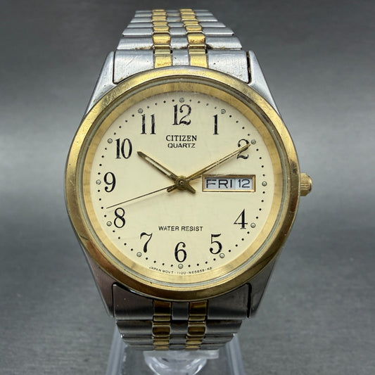 Citizen Watch Men 35mm Cream Dial Two Tone Daydate Round 1100-63910 New Batt ABC0