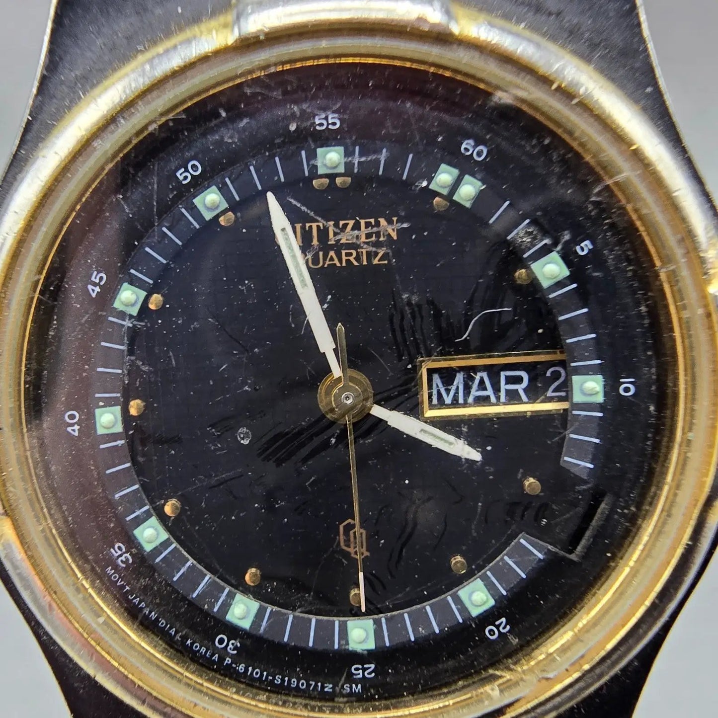 Citizen CQ Watch Men Black Dial Black & Gold Tone Daydate 6101-S04611 PARTS2