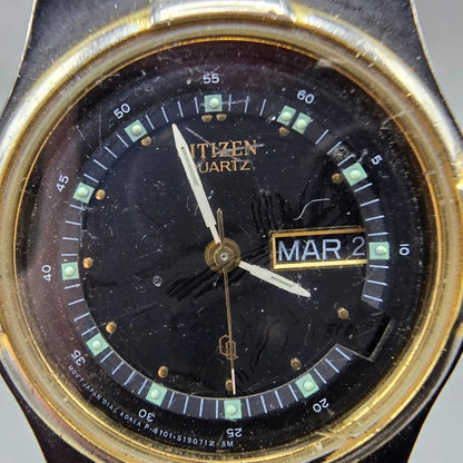 Citizen CQ Watch Men Black Dial Black & Gold Tone Daydate 6101-S04611 PARTS2