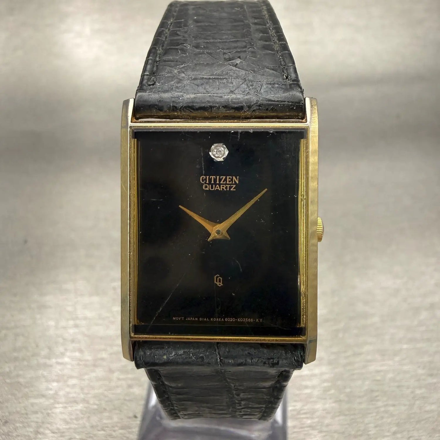 Citizen CQ Tank Watch Men 23mm Black Dial Gold Tone 6020-K00519 New Battery0