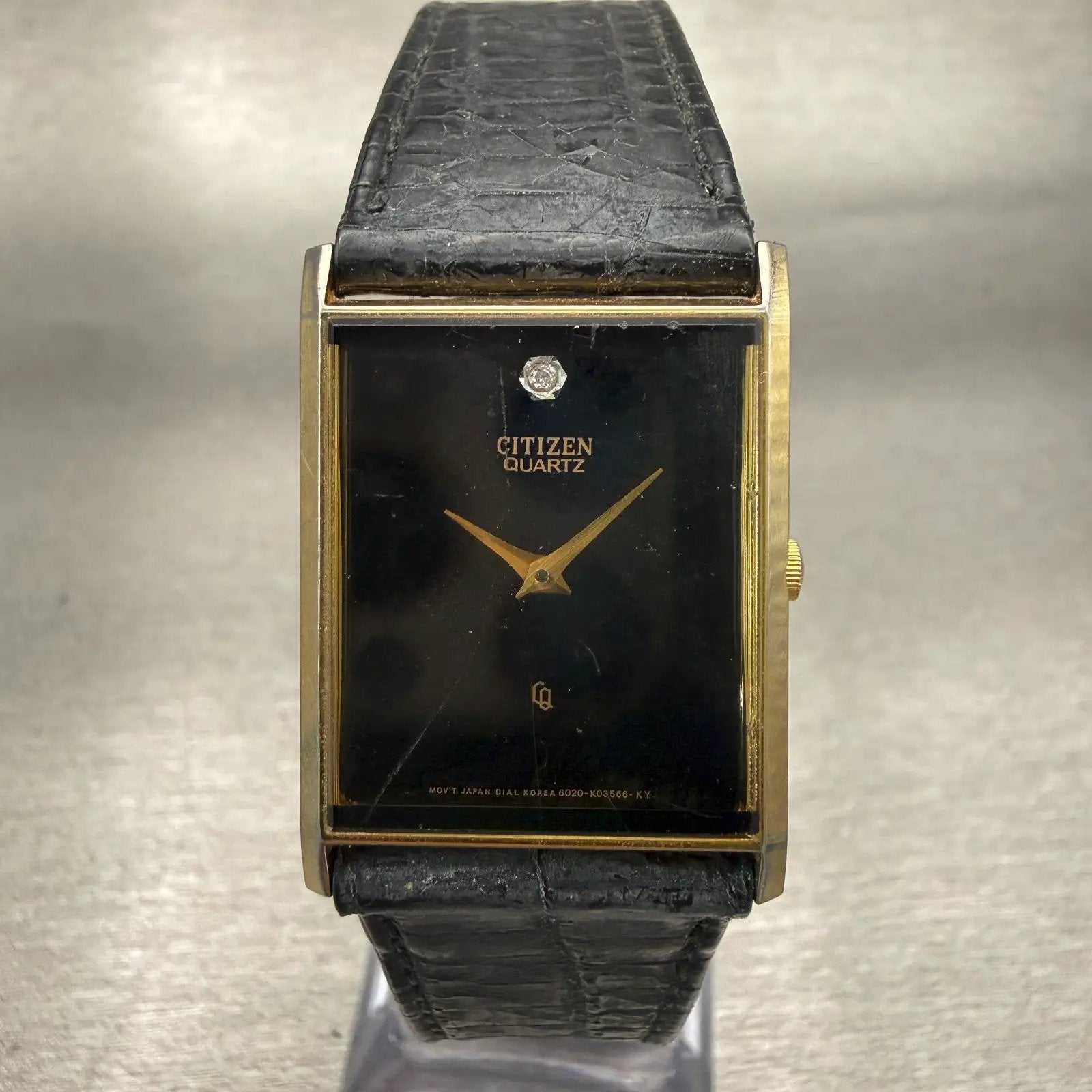 Citizen CQ Tank Watch Men 23mm Black Dial Gold Tone 6020-K00519 New Battery0