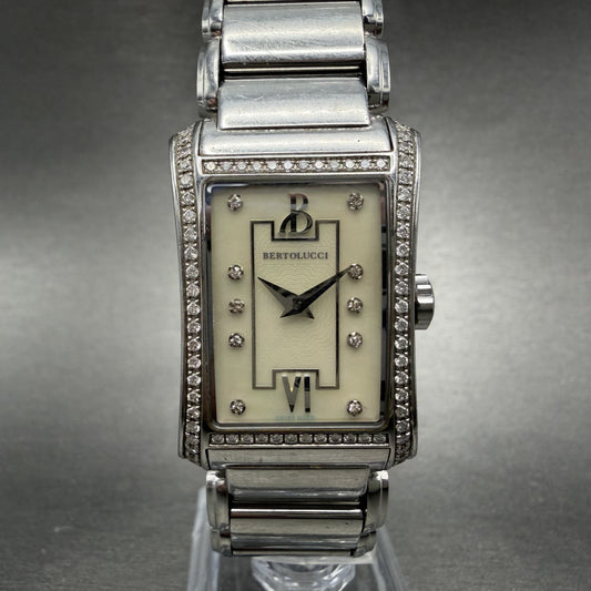 Bertolucci Fascino Tank Watch Women 23mm MOP Dial Stel Diamond Bezel New Battery0