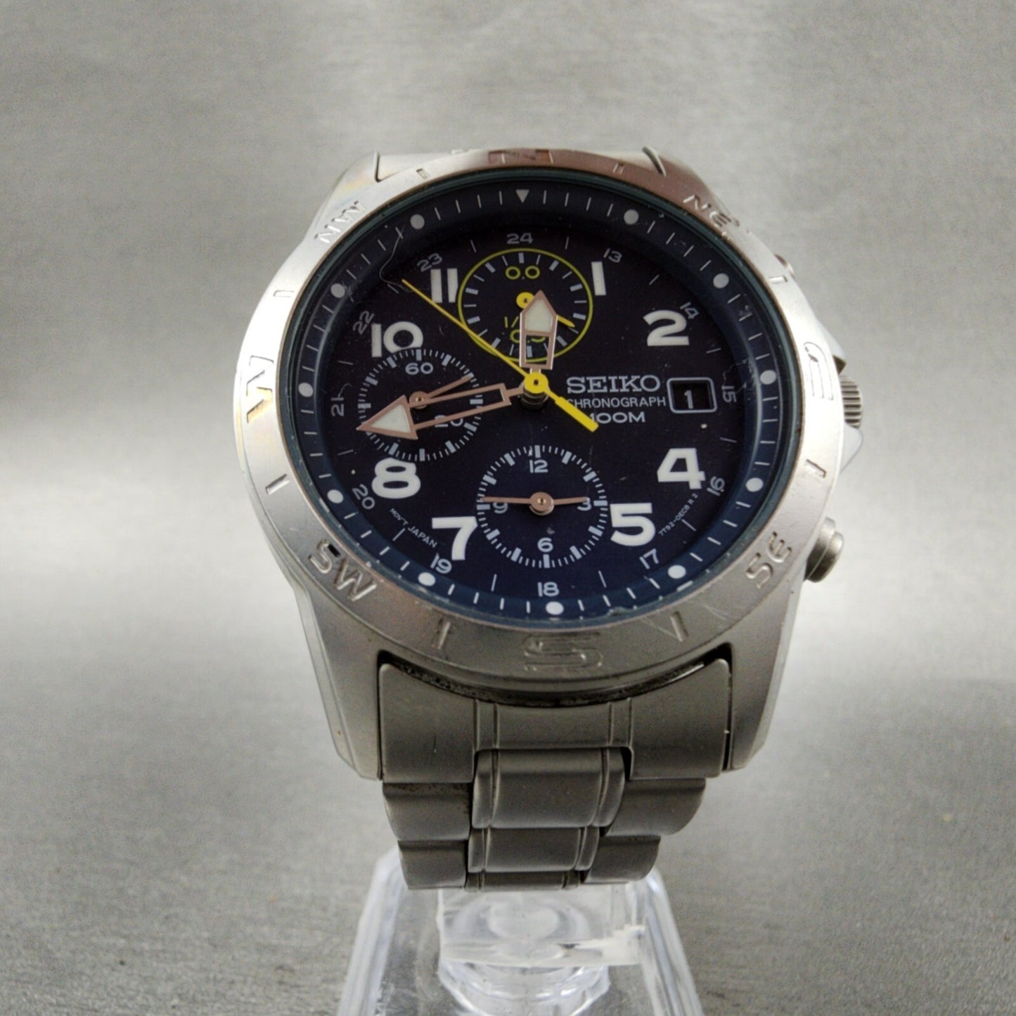 Seiko Chronograph Watch Men 38mm Blue Dial Steel Round 7T920DX0 PARTS6