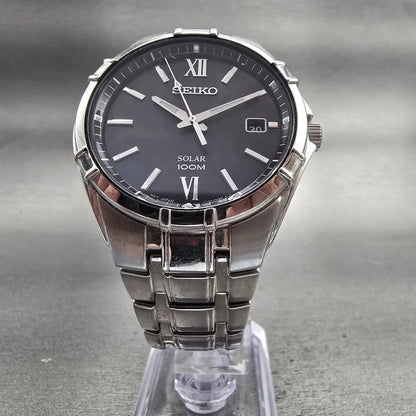 Seiko Solar Watch Men 38mm Black Dial Silver Tone Date Round V157-0AM0 Works5