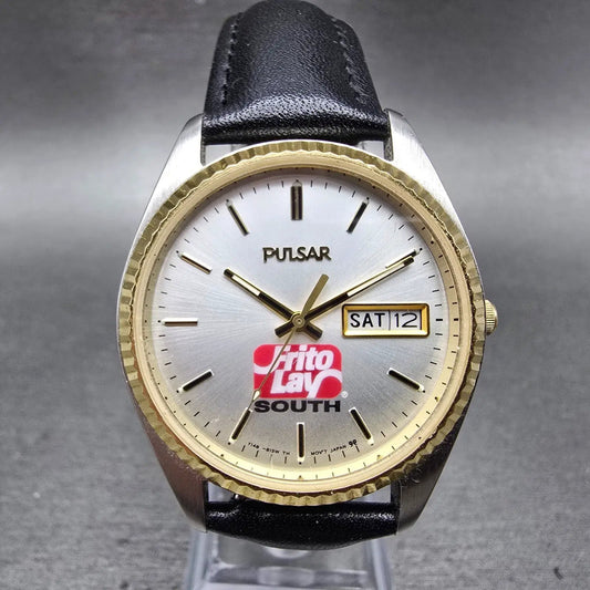 Seiko Pulsar President Watch Men 35mm Silver Dial Two Tone Daydate New Battery0