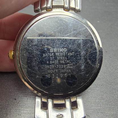 Seiko Watch Men 34mm White Dial Two Tone Date Round READ!! 7N39-7029 New Battery6