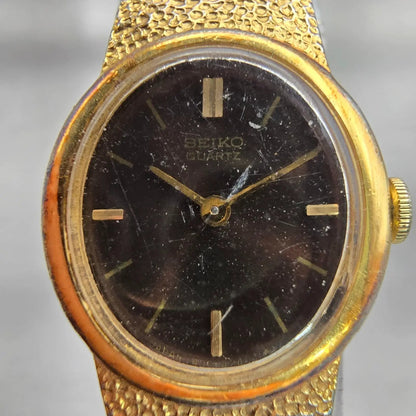 Seiko Watch Women 18mm Brown Dial Gold Tone Oval 1400-7379 Vintage New Battery1