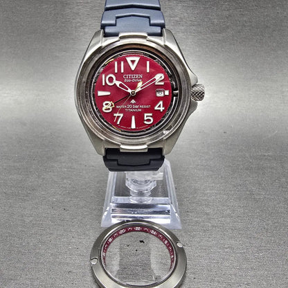Citizen Eco-Drive GMT Watch Men 40mm Red Dial Silver Tone date B876-H25543 PARTS0