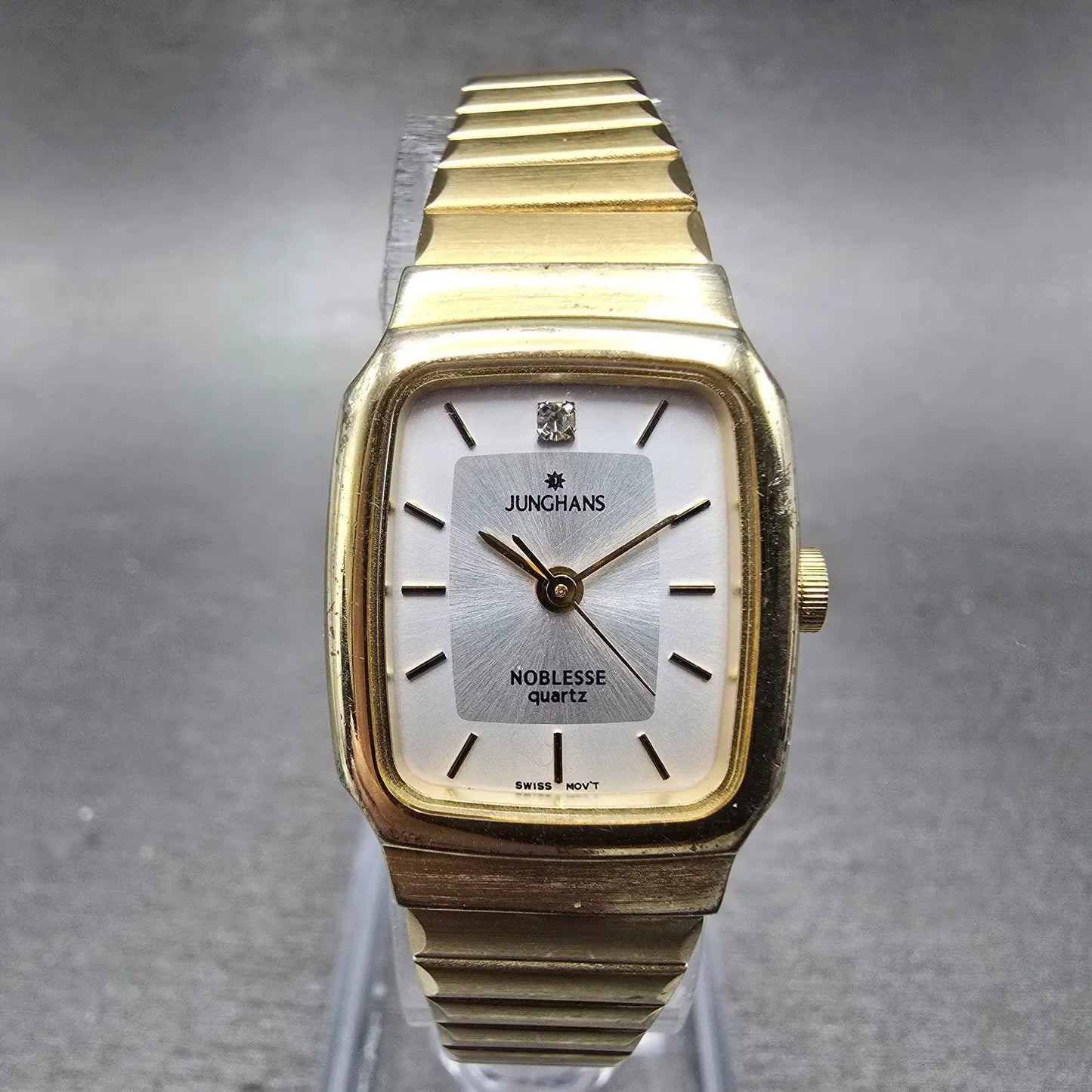 Junghans Noblesse Watch Women 19mm Silver Dial Gold Tone Rectangle New Battery0