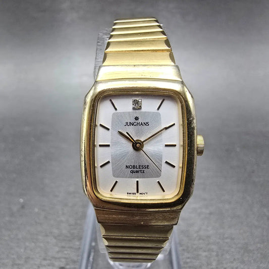 Junghans Noblesse Watch Women 19mm Silver Dial Gold Tone Rectangle New Battery0