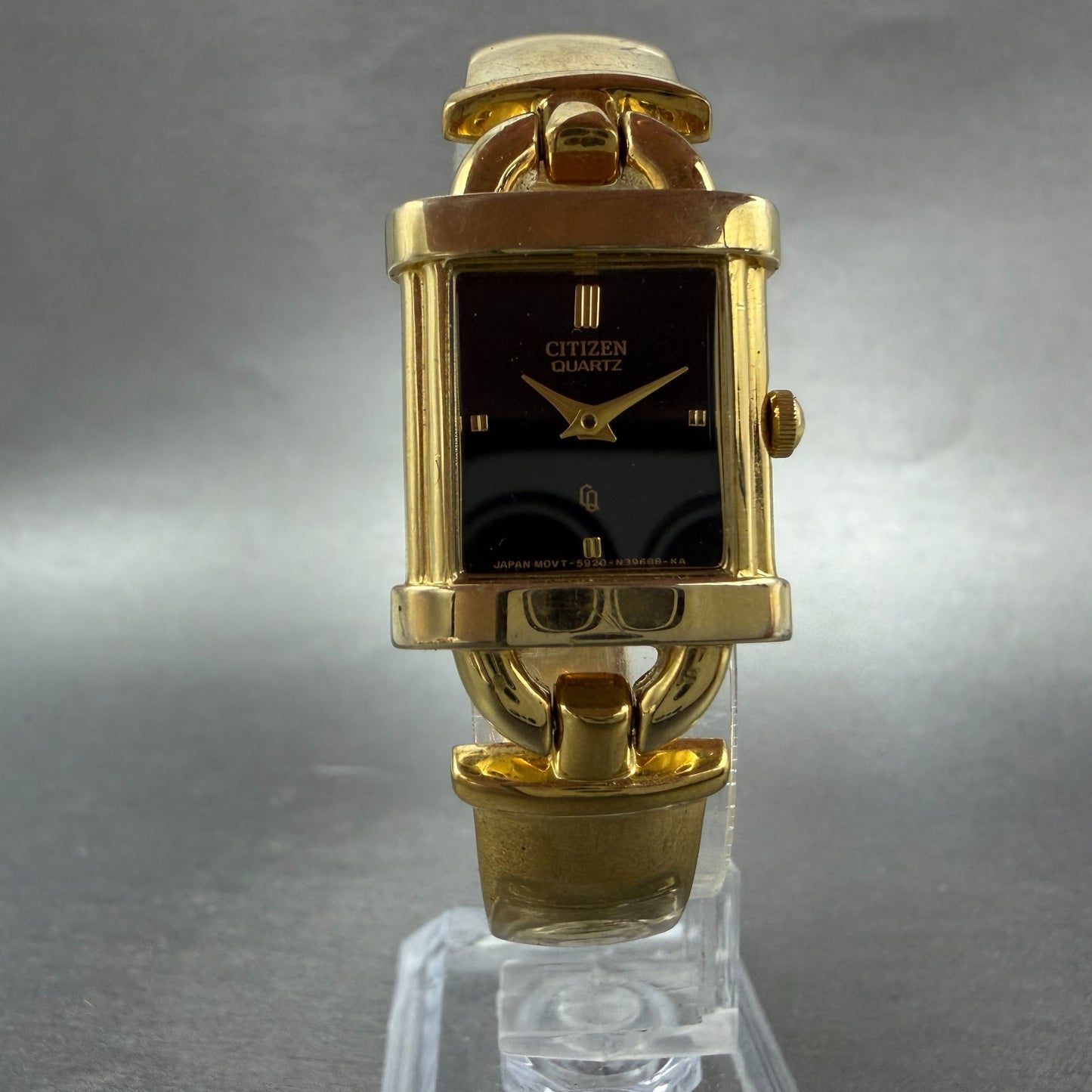 Citizen CQ Tank Watch Women 19mm Black Dial Gold Tone 5920-S48465 New Battery5